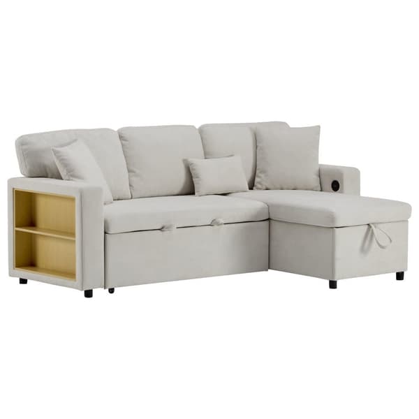 Soffa 215x133x85 cm - med USB-anslutning - med förvaringsutrymme - med sängfunktion - vit