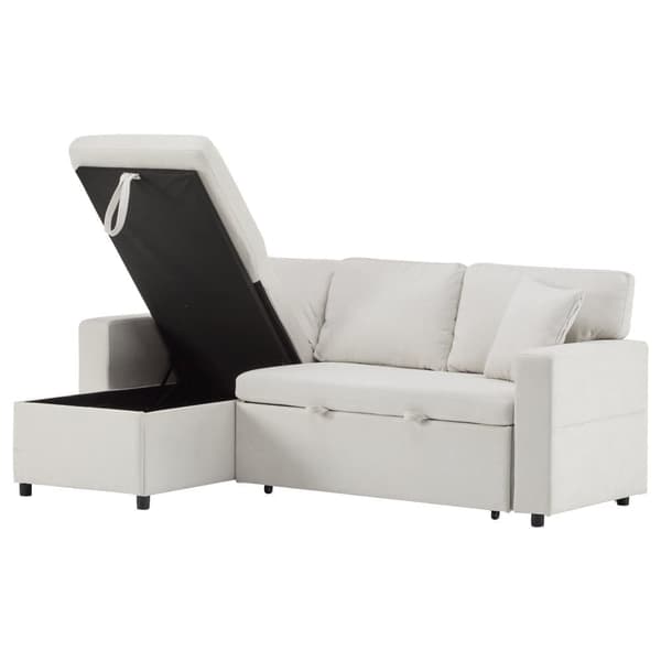 Soffa 215x133x85 cm - med USB-anslutning - med förvaringsutrymme - med sängfunktion - vit