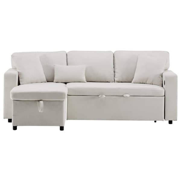 Soffa 215x133x85 cm - med USB-anslutning - med förvaringsutrymme - med sängfunktion - vit