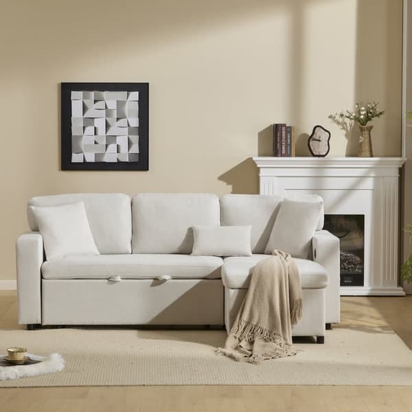 Soffa 215x133x85 cm - med USB-anslutning - med förvaringsutrymme - med sängfunktion - vit
