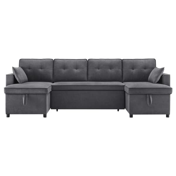 U-formet sofa 270x130x86 cm - Polstret sofa - Bomulds- og hørstof - Med kopholder - To opbevaringsrum - Grå