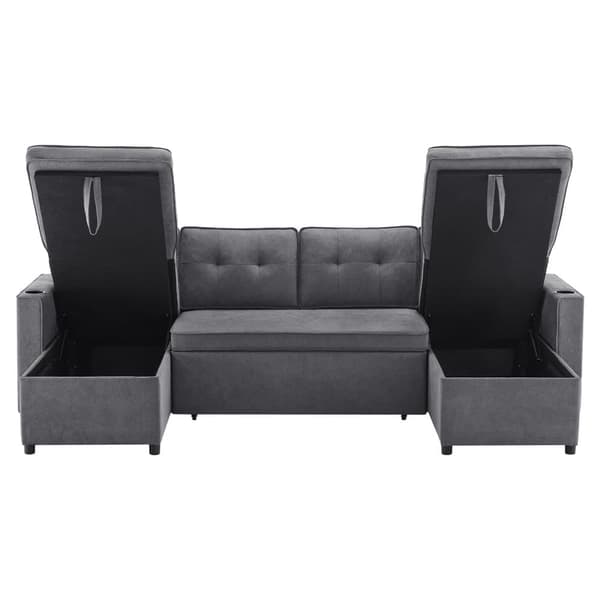 U-formet sofa 270x130x86 cm - Polstret sofa - Bomulds- og hørstof - Med kopholder - To opbevaringsrum - Grå