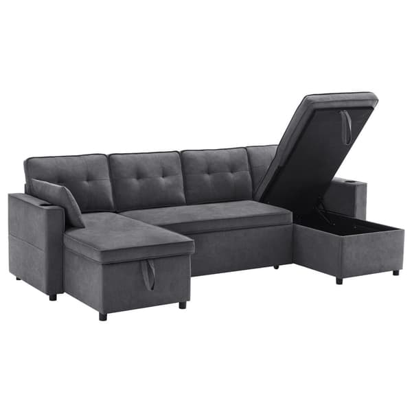 U-formet sofa 270x130x86 cm - Polstret sofa - Bomulds- og hørstof - Med kopholder - To opbevaringsrum - Grå