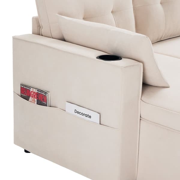 U-formad soffa 270x130x86 cm - Stoppad soffa - Bomulls- och linnetyg - Med mugghållare - Två förvaringsfack - beige