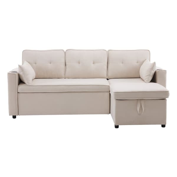 3-personers sovesofa - lavet af bomuld - med bryst og kopholder - beige