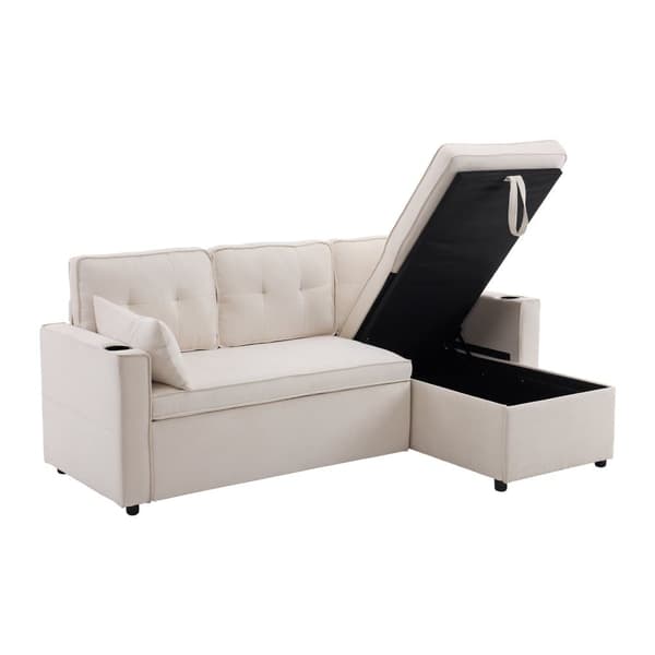 3-personers sovesofa - lavet af bomuld - med bryst og kopholder - beige