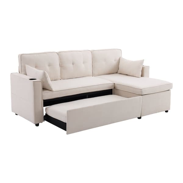 3-personers sovesofa - lavet af bomuld - med bryst og kopholder - beige