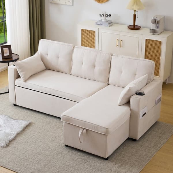 3-personers sovesofa - lavet af bomuld - med bryst og kopholder - beige