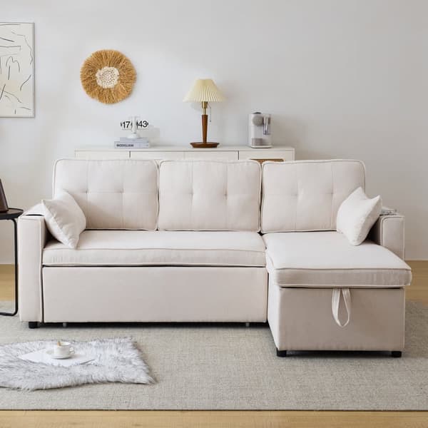3-personers sovesofa - lavet af bomuld - med bryst og kopholder - beige