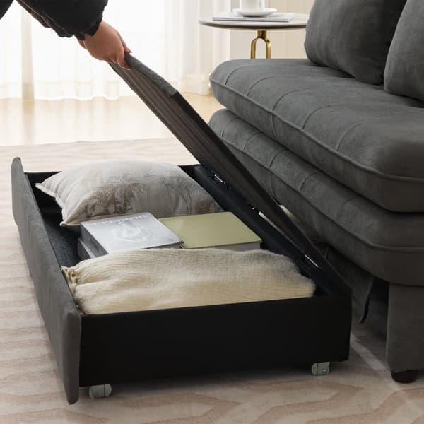 Moderne sofa - Polstret sofa - Sammenklappelig sovesofa - Velour Stof - Glidende opbevaring - Grå