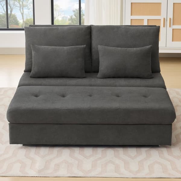 Moderne sofa - Polstret sofa - Sammenklappelig sovesofa - Velour Stof - Glidende opbevaring - Grå