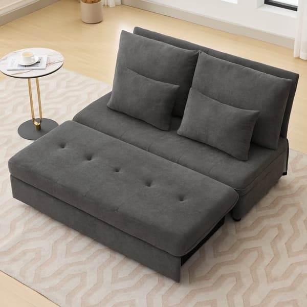 Moderne sofa - Polstret sofa - Sammenklappelig sovesofa - Velour Stof - Glidende opbevaring - Grå