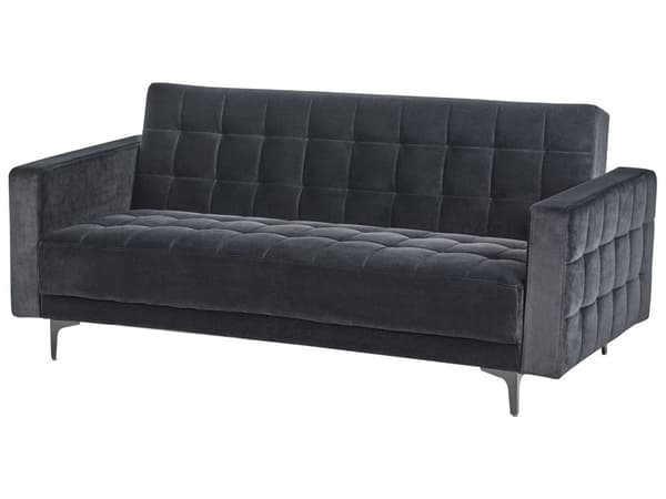 Sovesofa Svart Fløyel Tufted Stoff Moderne Stue Modulær 3 Seter Svart Ben Spor Arm