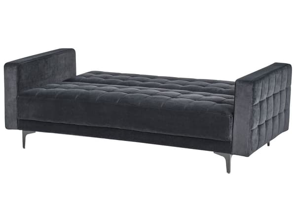 Sovesofa Svart Fløyel Tufted Stoff Moderne Stue Modulær 3 Seter Svart Ben Spor Arm