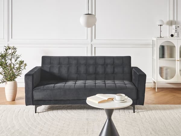 Sovesofa Svart Fløyel Tufted Stoff Moderne Stue Modulær 3 Seter Svart Ben Spor Arm