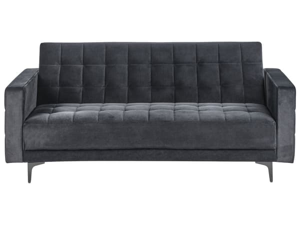 Sovesofa Svart Fløyel Tufted Stoff Moderne Stue Modulær 3 Seter Svart Ben Spor Arm