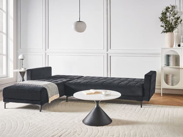 Høyre Hjørnesofa Svart Fløyel Tufted Stoff Moderne L-formet Modulær 4 Seter L Sjeselong