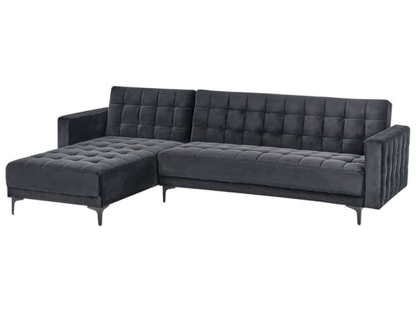 Høyre Hjørnesofa Svart Fløyel Tufted Stoff Moderne L-formet Modulær 4 Seter L Sjeselong