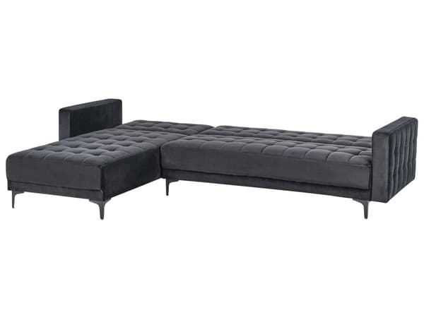 Høyre Hjørnesofa Svart Fløyel Tufted Stoff Moderne L-formet Modulær 4 Seter L Sjeselong