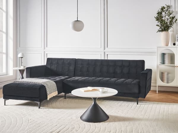 Høyre Hjørnesofa Svart Fløyel Tufted Stoff Moderne L-formet Modulær 4 Seter L Sjeselong