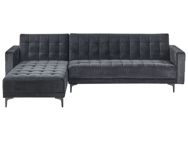 Høyre Hjørnesofa Svart Fløyel Tufted Stoff Moderne L-formet Modulær 4 Seter L Sjeselong