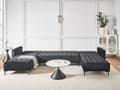 Miniatyrbilde 4 av 8: Hjørnesofa Svart Fløyel Tuftet stoff Moderne U-formet Modulær 5-seter med sjeselong