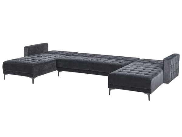 Hjørnesofa Svart Fløyel Tuftet stoff Moderne U-formet Modulær 5-seter med sjeselong