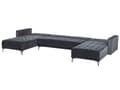Miniatyrbilde 6 av 8: Hjørnesofa Svart Fløyel Tuftet stoff Moderne U-formet Modulær 5-seter med sjeselong
