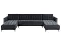 Miniatyrbilde 1 av 8: Hjørnesofa Svart Fløyel Tuftet stoff Moderne U-formet Modulær 5-seter med sjeselong