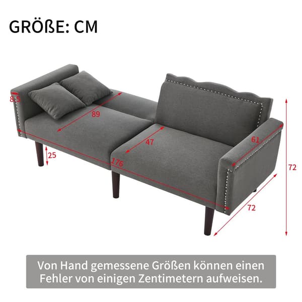 2-i-1 multifunktionssoffa - 2-sits soffa - Justerbar lutningsfunktion - Individuellt justerbart dubbelt ryggstöd - Bomulls-linnetyg - Grå