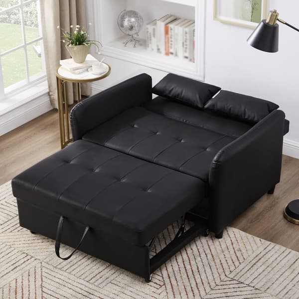 Multifunktionell soffa 122x83x82 cm - med sovfunktion - utdragbar dubbel bäddsoffa - 3-vägs justerbart ryggstöd - vattentätt PU-material - svart