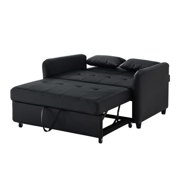 Multifunktionell soffa 122x83x82 cm - med sovfunktion - utdragbar dubbel bäddsoffa - 3-vägs justerbart ryggstöd - vattentätt PU-material - svart