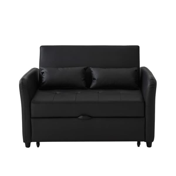 Multifunktionell soffa 122x83x82 cm - med sovfunktion - utdragbar dubbel bäddsoffa - 3-vägs justerbart ryggstöd - vattentätt PU-material - svart