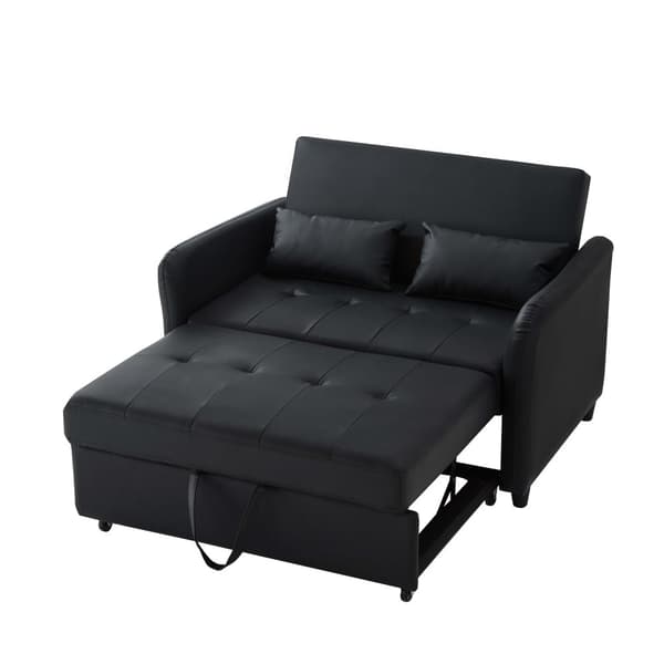 Multifunktionell soffa 122x83x82 cm - med sovfunktion - utdragbar dubbel bäddsoffa - 3-vägs justerbart ryggstöd - vattentätt PU-material - svart
