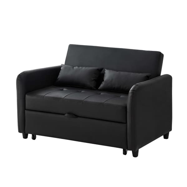 Multifunktionell soffa 122x83x82 cm - med sovfunktion - utdragbar dubbel bäddsoffa - 3-vägs justerbart ryggstöd - vattentätt PU-material - svart