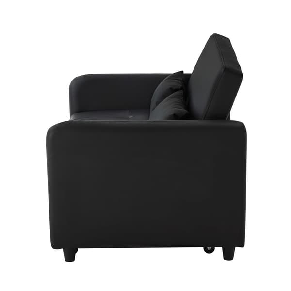 Multifunktionell soffa 122x83x82 cm - med sovfunktion - utdragbar dubbel bäddsoffa - 3-vägs justerbart ryggstöd - vattentätt PU-material - svart