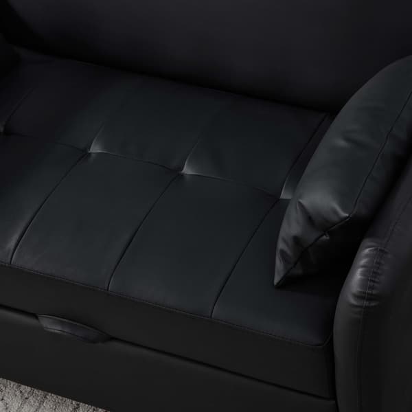 Multifunktionell soffa 122x83x82 cm - med sovfunktion - utdragbar dubbel bäddsoffa - 3-vägs justerbart ryggstöd - vattentätt PU-material - svart