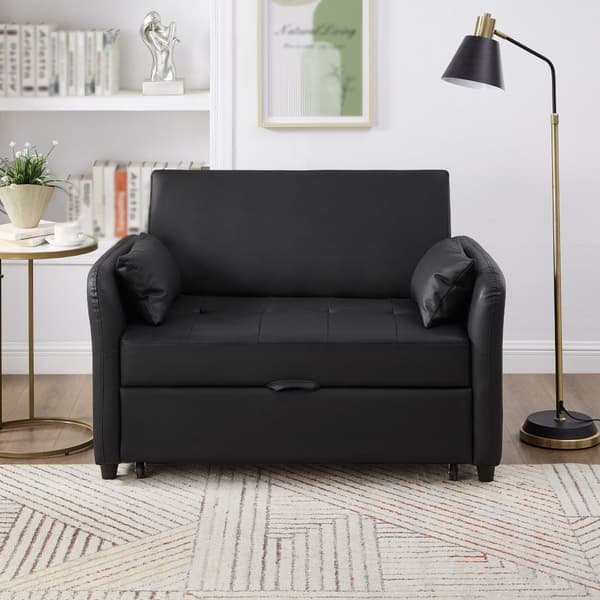 Multifunktionell soffa 122x83x82 cm - med sovfunktion - utdragbar dubbel bäddsoffa - 3-vägs justerbart ryggstöd - vattentätt PU-material - svart