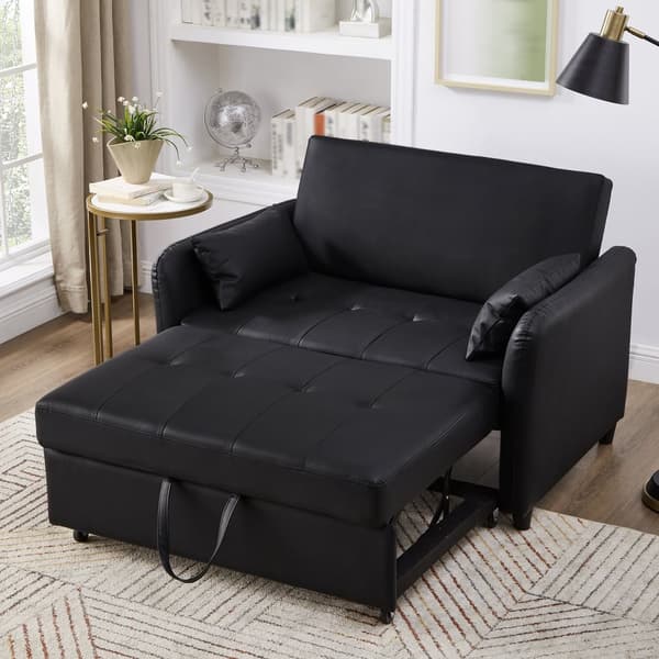 Multifunktionell soffa 122x83x82 cm - med sovfunktion - utdragbar dubbel bäddsoffa - 3-vägs justerbart ryggstöd - vattentätt PU-material - svart