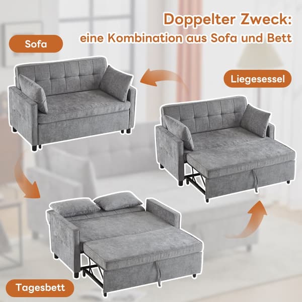 Sofa 142x79x85 cm - Justerbart ryglæn - Chenille - Med 2 hynder - Grå