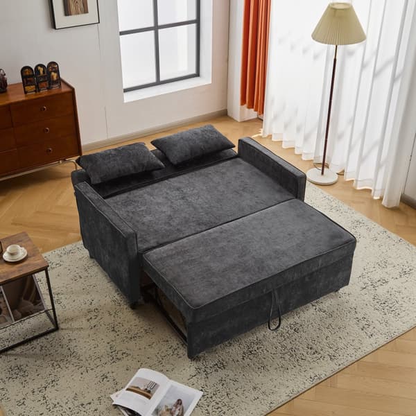 Sofa 142x79x85 cm - Justerbart ryglæn - Chenille - Med 2 hynder - Sort