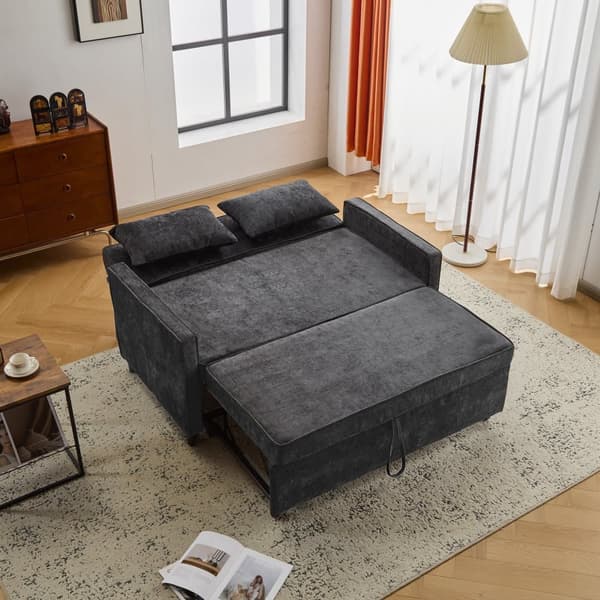 Sofa 142x79x85 cm - Justerbart ryglæn - Chenille - Med 2 hynder - Sort
