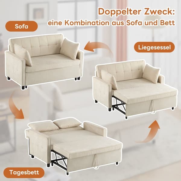 Soffa 142x79x85 cm - Justerbart ryggstöd - Chenille - Inkl. 2 dynor - Beige