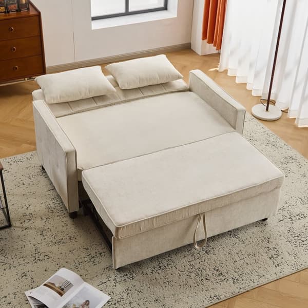 Soffa 142x79x85 cm - Justerbart ryggstöd - Chenille - Inkl. 2 dynor - Beige