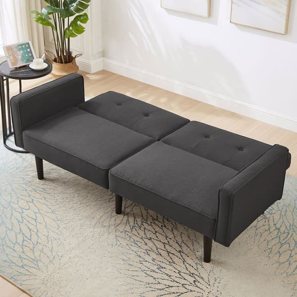 2-i-1-soffa (176x76x74 cm) - Chaiselong - Dubbelt justerbart ryggstöd - Sovfunktion - Bomullslinnetyg - Skum med hög densitet - Svart