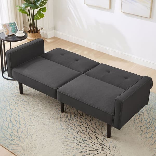2-i-1-soffa (176x76x74 cm) - Chaiselong - Dubbelt justerbart ryggstöd - Sovfunktion - Bomullslinnetyg - Skum med hög densitet - Svart
