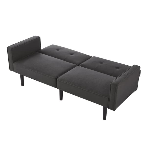 2-i-1-soffa (176x76x74 cm) - Chaiselong - Dubbelt justerbart ryggstöd - Sovfunktion - Bomullslinnetyg - Skum med hög densitet - Svart