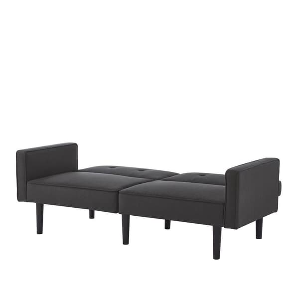 2-i-1-soffa (176x76x74 cm) - Chaiselong - Dubbelt justerbart ryggstöd - Sovfunktion - Bomullslinnetyg - Skum med hög densitet - Svart