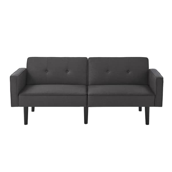2-i-1-soffa (176x76x74 cm) - Chaiselong - Dubbelt justerbart ryggstöd - Sovfunktion - Bomullslinnetyg - Skum med hög densitet - Svart