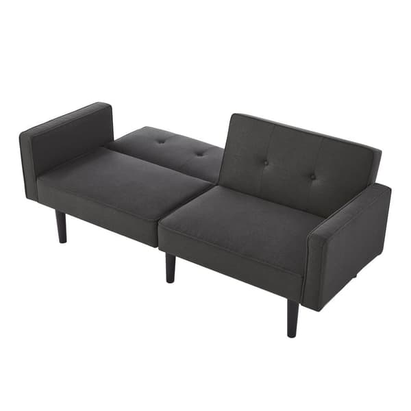 2-i-1-soffa (176x76x74 cm) - Chaiselong - Dubbelt justerbart ryggstöd - Sovfunktion - Bomullslinnetyg - Skum med hög densitet - Svart
